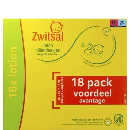 in tegenstelling tot vezel Postcode Zwitsal Billendoekjes - Box lotion 18 packs x 65 st. - Cosmeticapartijen.nl