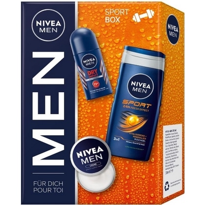 Geschenk Nivea – Men Sport Douchegel 250 ml, Dry Impact Deoroller 50 ml, Gezicht Creme 30 ml.