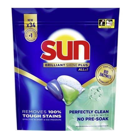 Sun Vaatwastabletten – Brilliant Shine + All-in-1 – 34 stuks 8720182805454